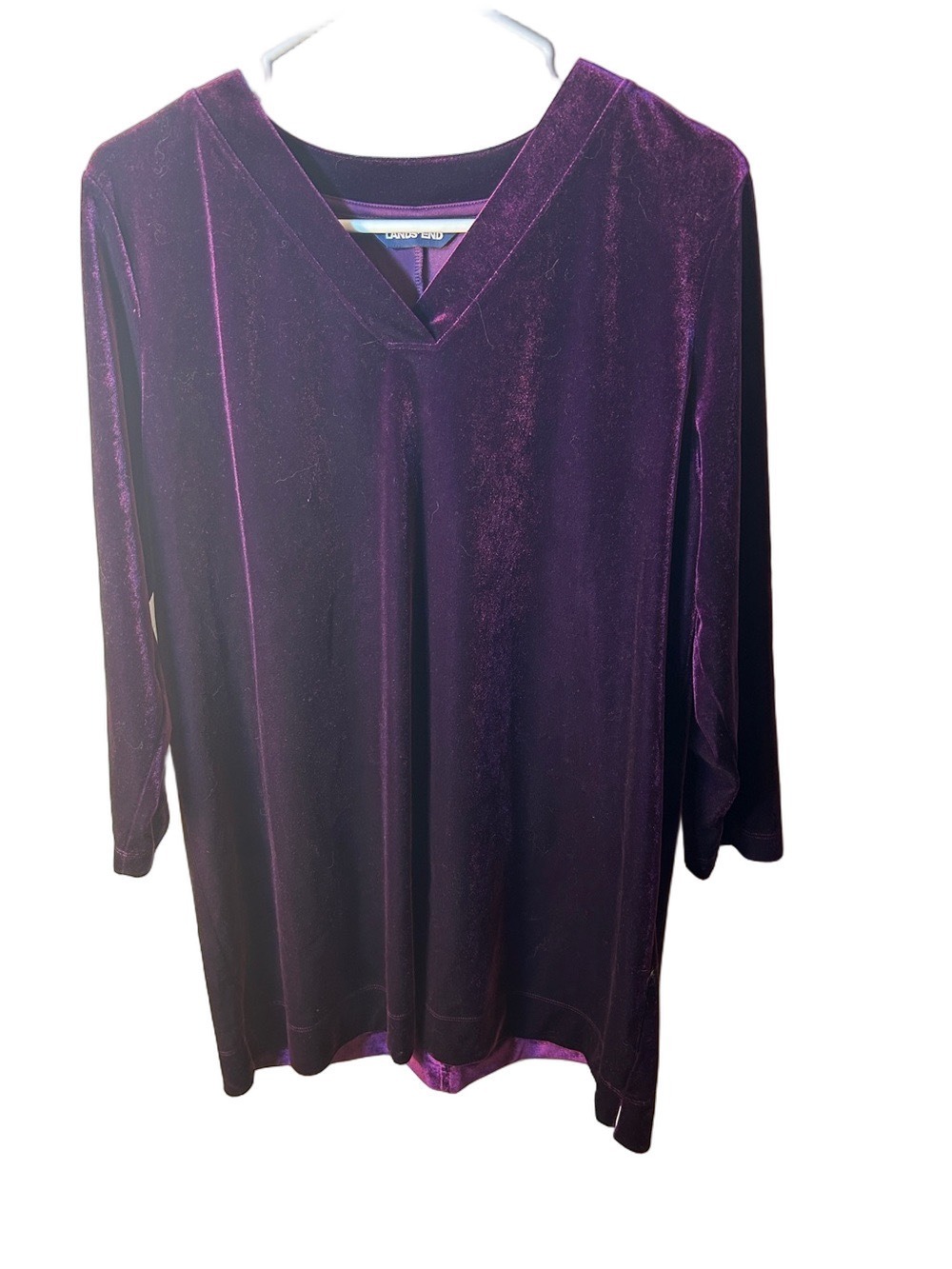 Lands’ End Velvet V-Neck Tunic Top Purple Size L 14-16